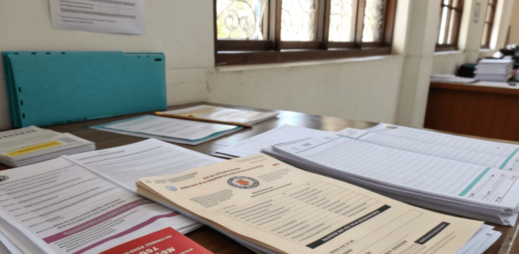 CLAT 2024 registration required documents shown on a table, including photo, signature, and category certificates.
