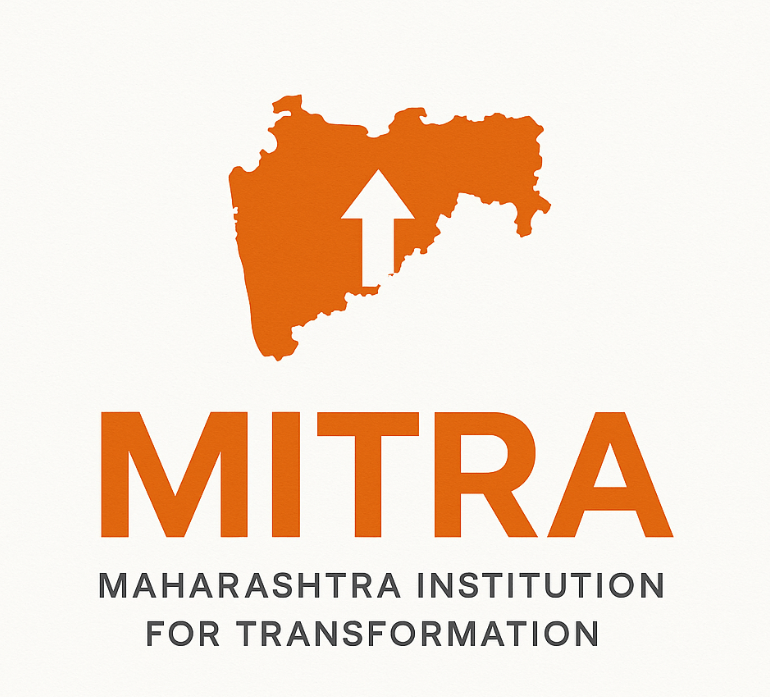 Maharashtra MITRA logo with state map and upward arrow symbolizing Maharashtra Institution for Transformation think tank