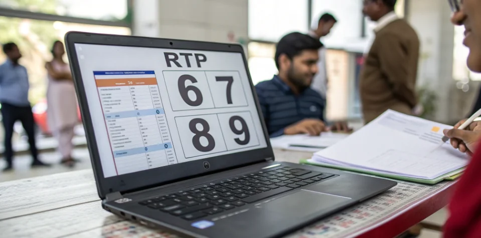 Laptop showing RTP comparison chart.